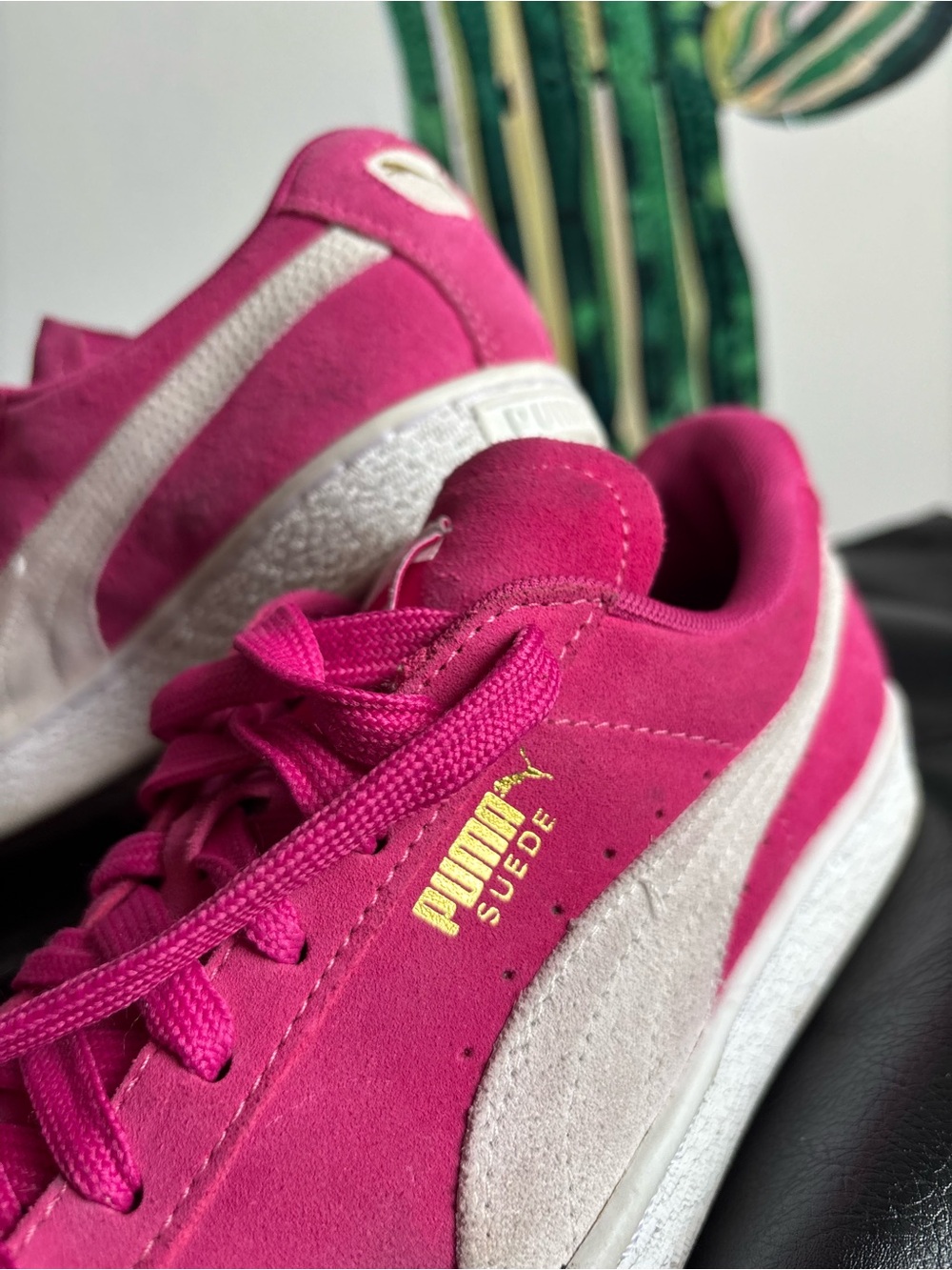 Puma Suede Women’s Sneakers in Hot Pink and White 7.5